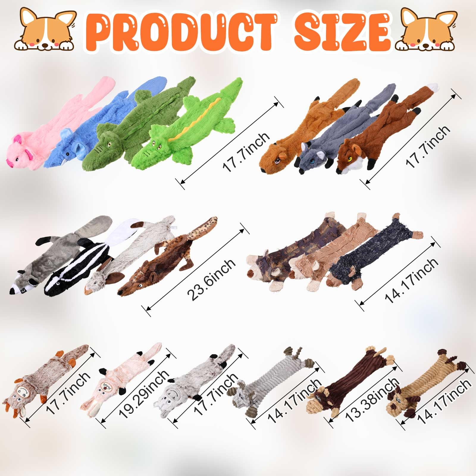 Outus 20 Pcs No Stuffing Dog Squeaky Toys Bulk for Aggressive Chewers, Crinkle Teething Chew Plush Toys for Small Medium Large Pet Gift, 20 Styles(Vivid Style)