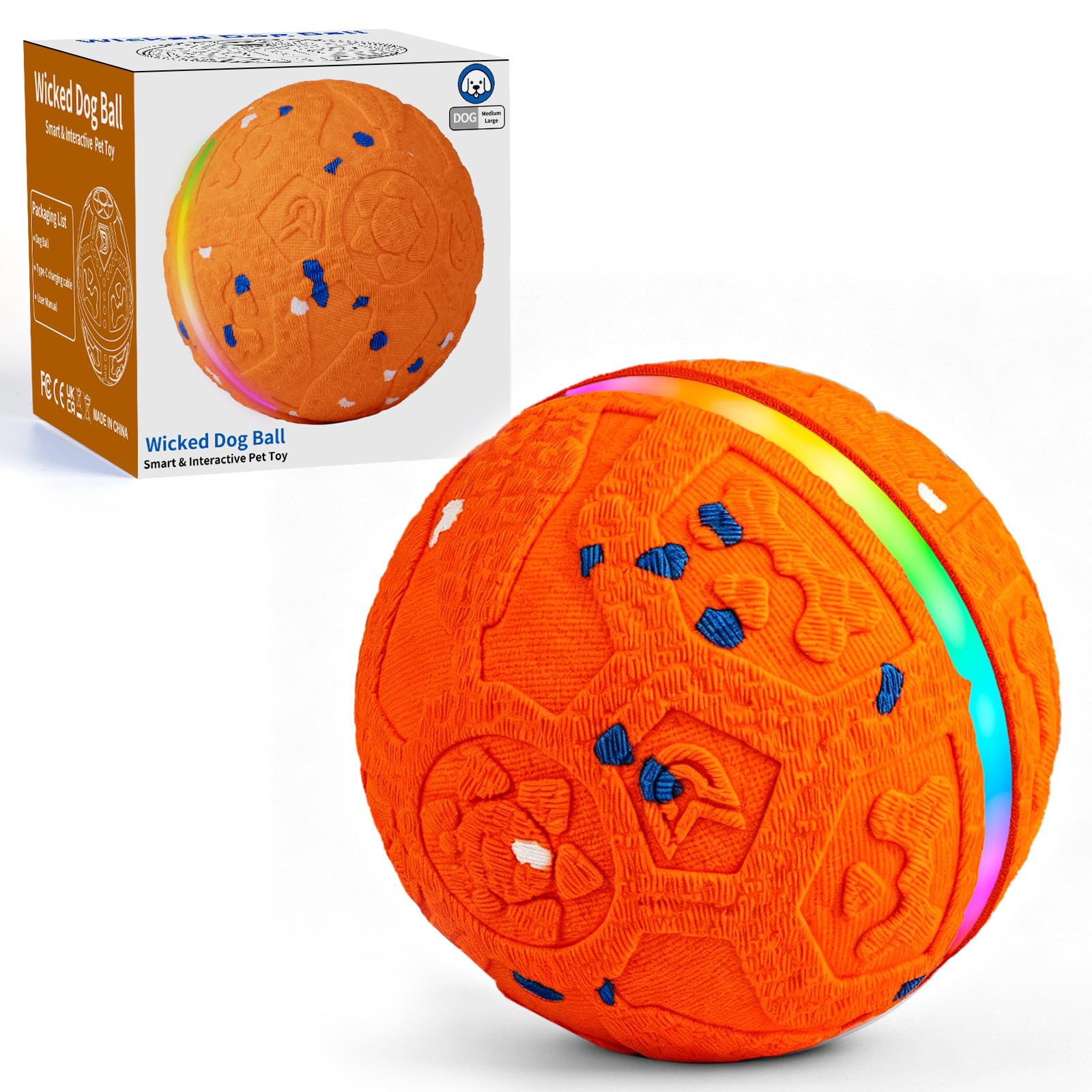 Interactive Dog Ball Toy, Durable E-TPU Material, 3 Play Modes with Colorful Lights, Automatic Moving, Bouncing and Rotating for Medium and Large Dogs Indoor & Outdoor (Blue)