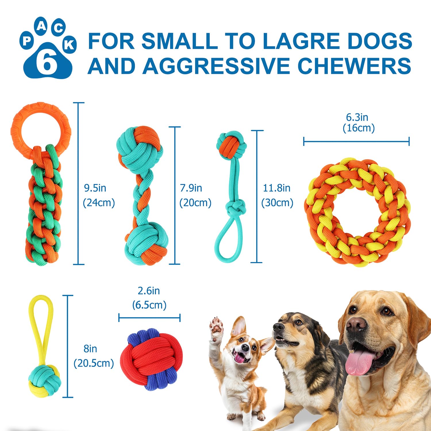 Aitmexcn Dog Rope Toys for Large and Medium Aggressive Chewers, 8 Pack Heavy Duty Dog Rope Toy for Large, Dental Cleaning Chew Toys, Tug Toy for Boredom, 100% Cotton Indestructible Pet Toy