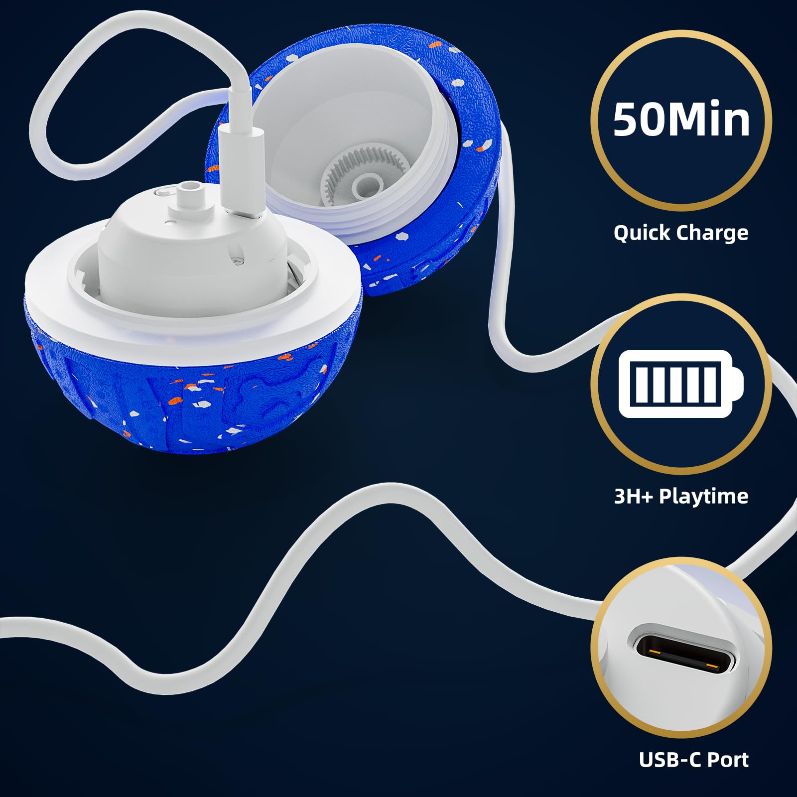 Interactive Dog Ball Toy, Durable E-TPU Material, 3 Play Modes with Colorful Lights, Automatic Moving, Bouncing and Rotating for Medium and Large Dogs Indoor & Outdoor (Blue)