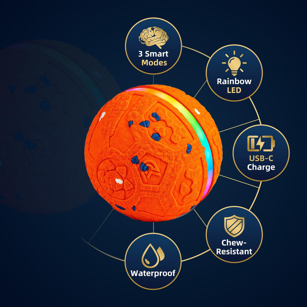 Interactive Dog Ball Toy, Durable E-TPU Material, 3 Play Modes with Colorful Lights, Automatic Moving, Bouncing and Rotating for Medium and Large Dogs Indoor & Outdoor (Blue)