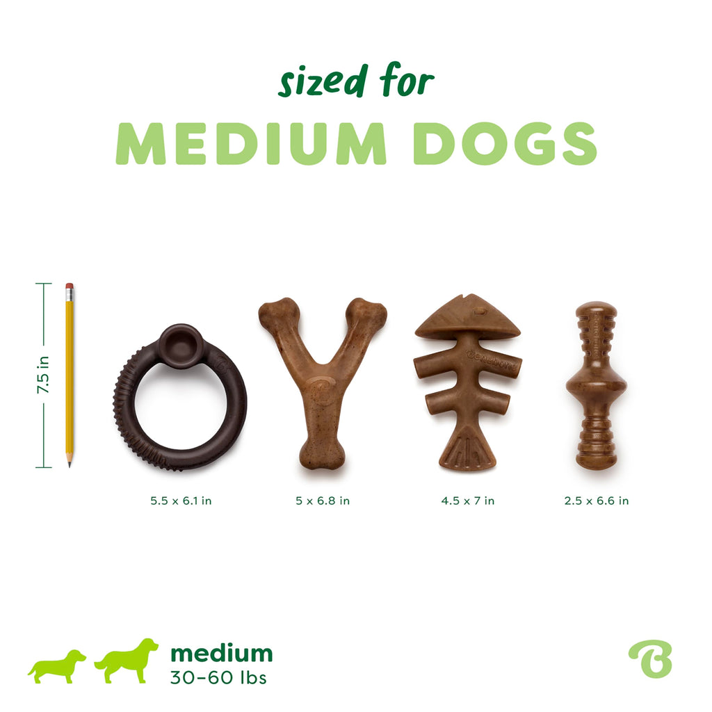 Benebone Large 4-Pack Dog Toys for Aggressive Chewers – Durable Dog Bones, Made in USA – Dog Toys for Large Dogs Under 90 lbs
