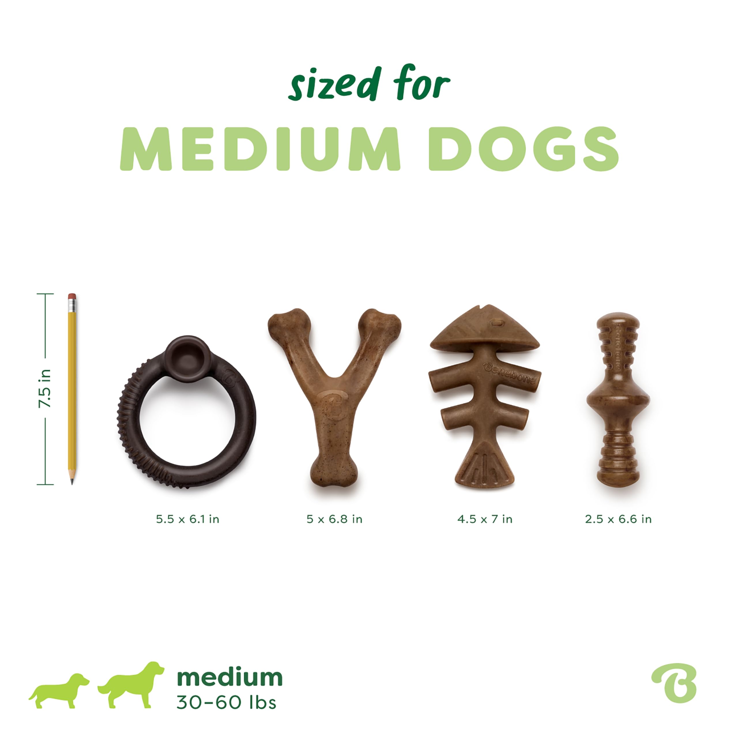 Benebone Large 4-Pack Dog Toys for Aggressive Chewers – Durable Dog Bones, Made in USA – Dog Toys for Large Dogs Under 90 lbs