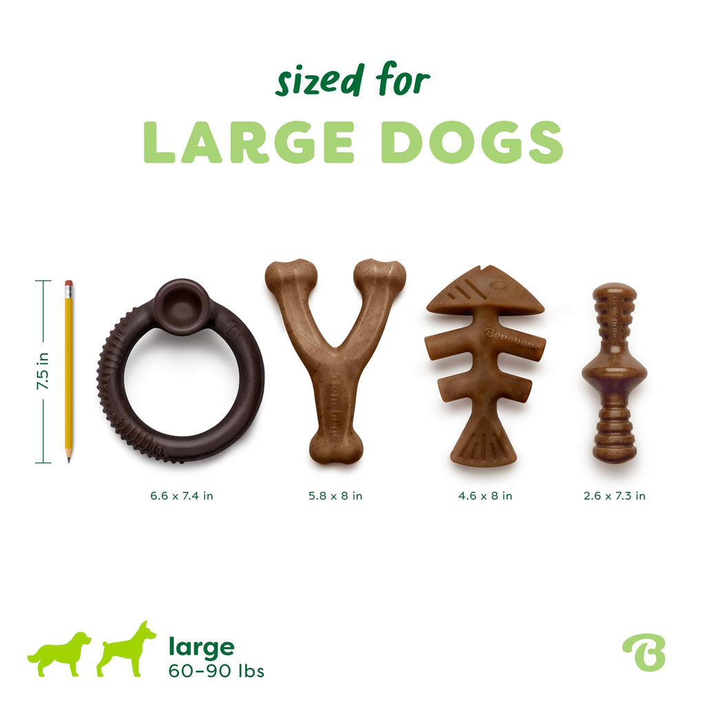 Benebone Large 4-Pack Dog Toys for Aggressive Chewers – Durable Dog Bones, Made in USA – Dog Toys for Large Dogs Under 90 lbs