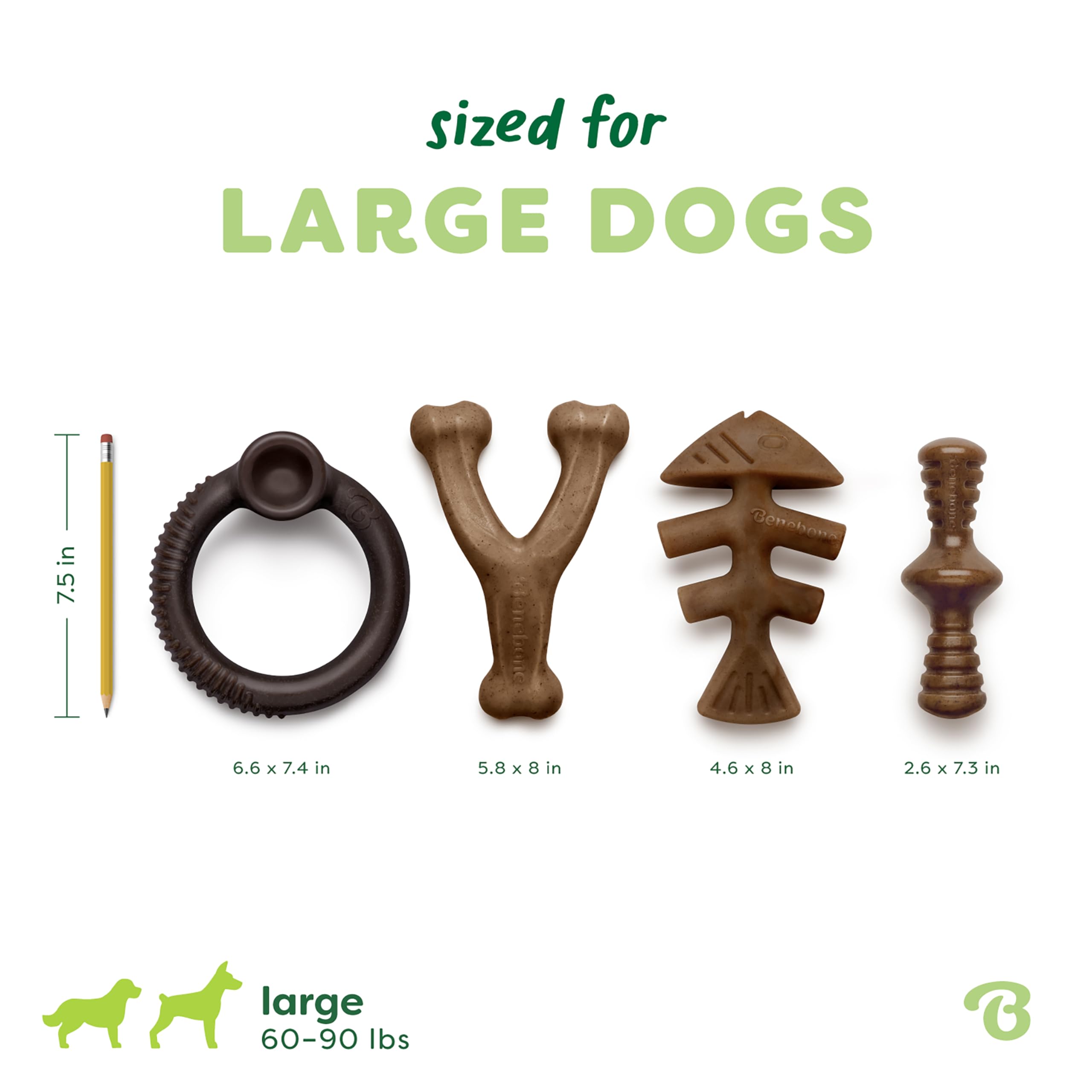 Benebone Large 4-Pack Dog Toys for Aggressive Chewers – Durable Dog Bones, Made in USA – Dog Toys for Large Dogs Under 90 lbs