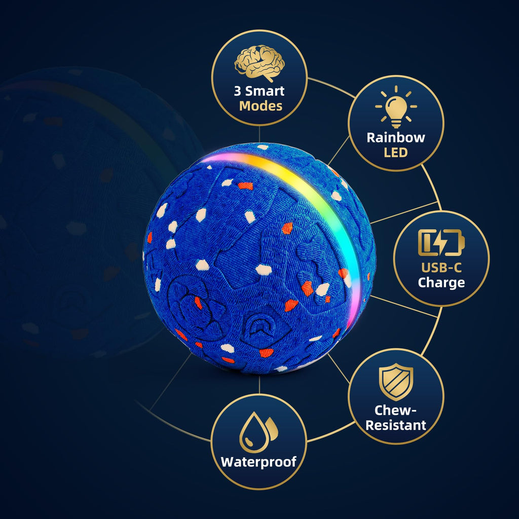 Interactive Dog Ball Toy, Durable E-TPU Material, 3 Play Modes with Colorful Lights, Automatic Moving, Bouncing and Rotating for Medium and Large Dogs Indoor & Outdoor (Blue)
