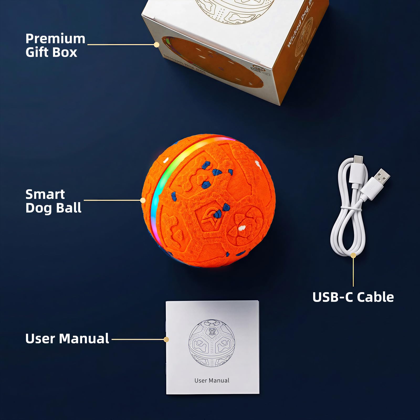 Interactive Dog Ball Toy, Durable E-TPU Material, 3 Play Modes with Colorful Lights, Automatic Moving, Bouncing and Rotating for Medium and Large Dogs Indoor & Outdoor (Blue)
