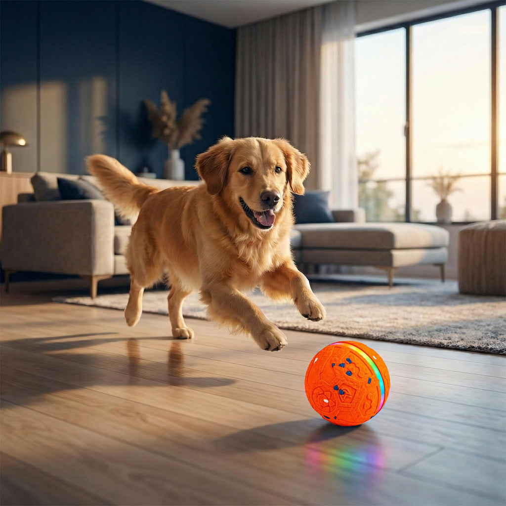Interactive Dog Ball Toy, Durable E-TPU Material, 3 Play Modes with Colorful Lights, Automatic Moving, Bouncing and Rotating for Medium and Large Dogs Indoor & Outdoor (Blue)