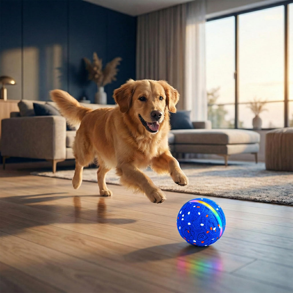 Interactive Dog Ball Toy, Durable E-TPU Material, 3 Play Modes with Colorful Lights, Automatic Moving, Bouncing and Rotating for Medium and Large Dogs Indoor & Outdoor (Blue)