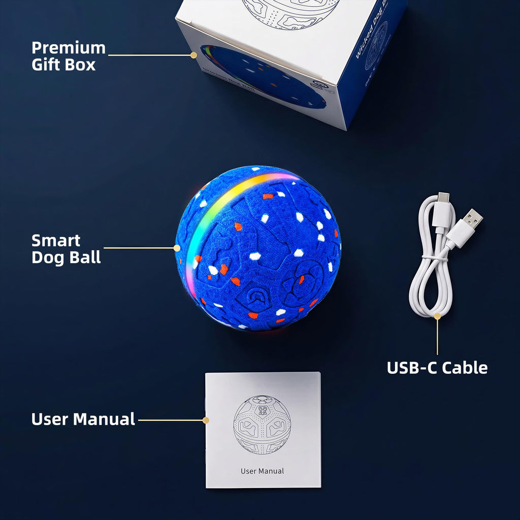 Interactive Dog Ball Toy, Durable E-TPU Material, 3 Play Modes with Colorful Lights, Automatic Moving, Bouncing and Rotating for Medium and Large Dogs Indoor & Outdoor (Blue)
