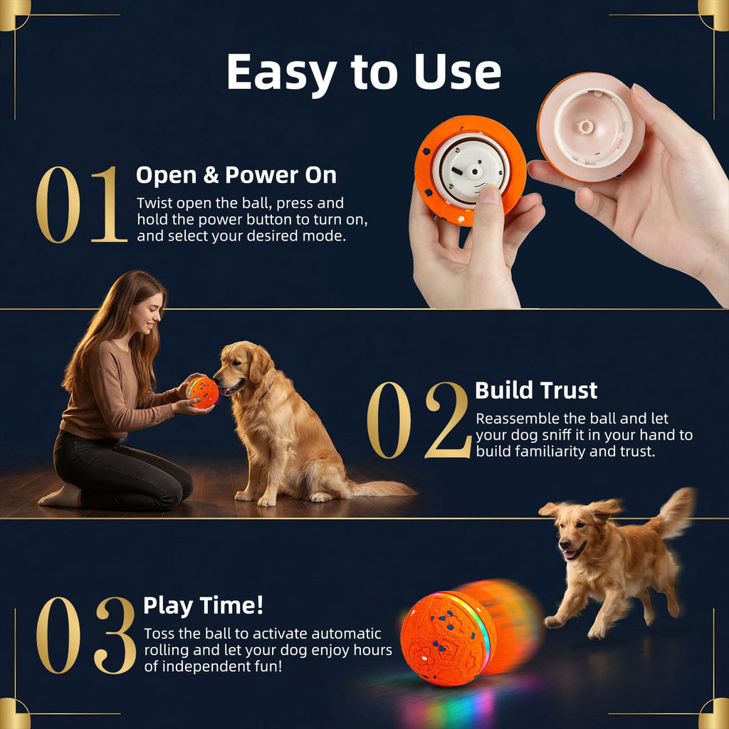Interactive Dog Ball Toy, Durable E-TPU Material, 3 Play Modes with Colorful Lights, Automatic Moving, Bouncing and Rotating for Medium and Large Dogs Indoor & Outdoor (Blue)
