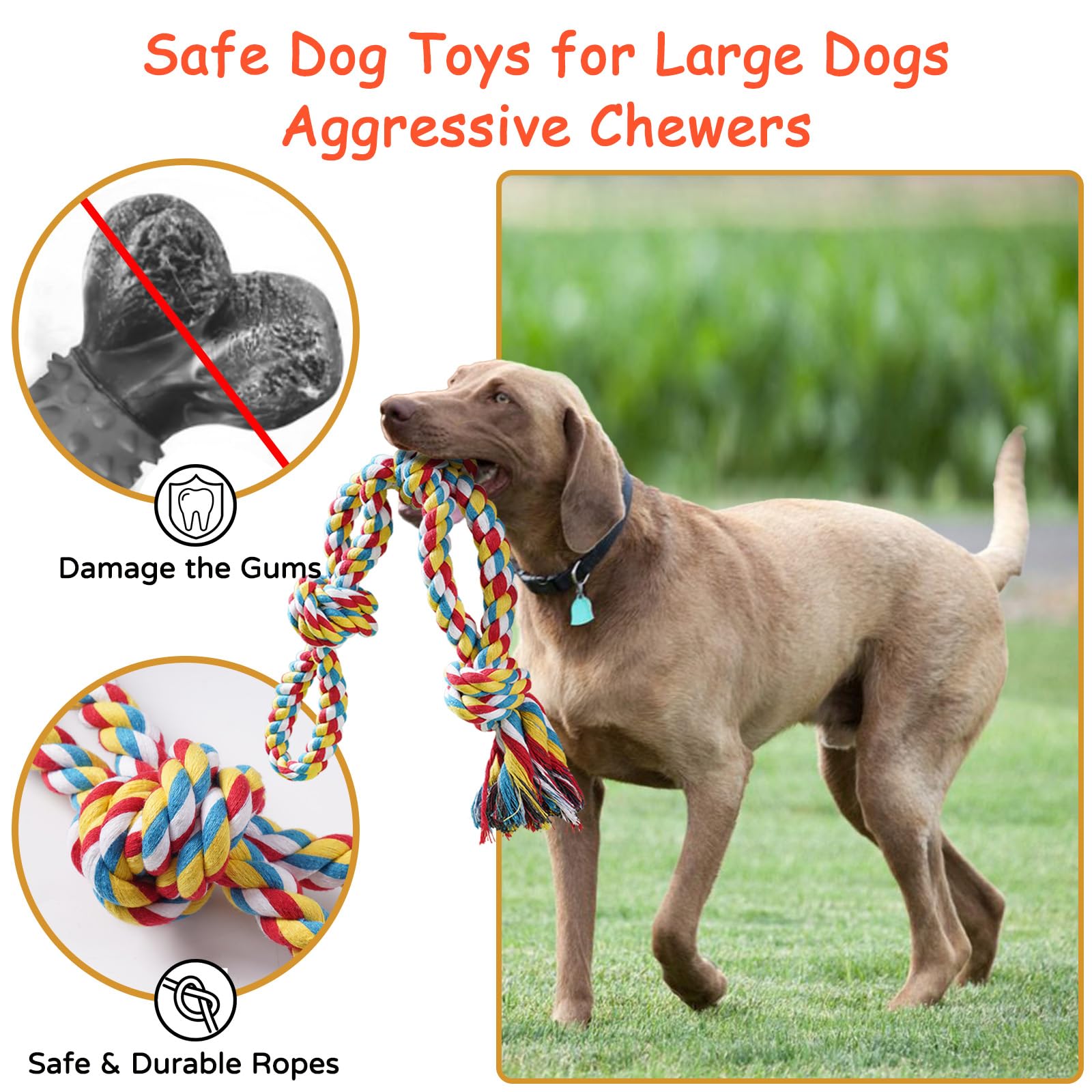 Aitmexcn Dog Rope Toys for Large and Medium Aggressive Chewers, 8 Pack Heavy Duty Dog Rope Toy for Large, Dental Cleaning Chew Toys, Tug Toy for Boredom, 100% Cotton Indestructible Pet Toy