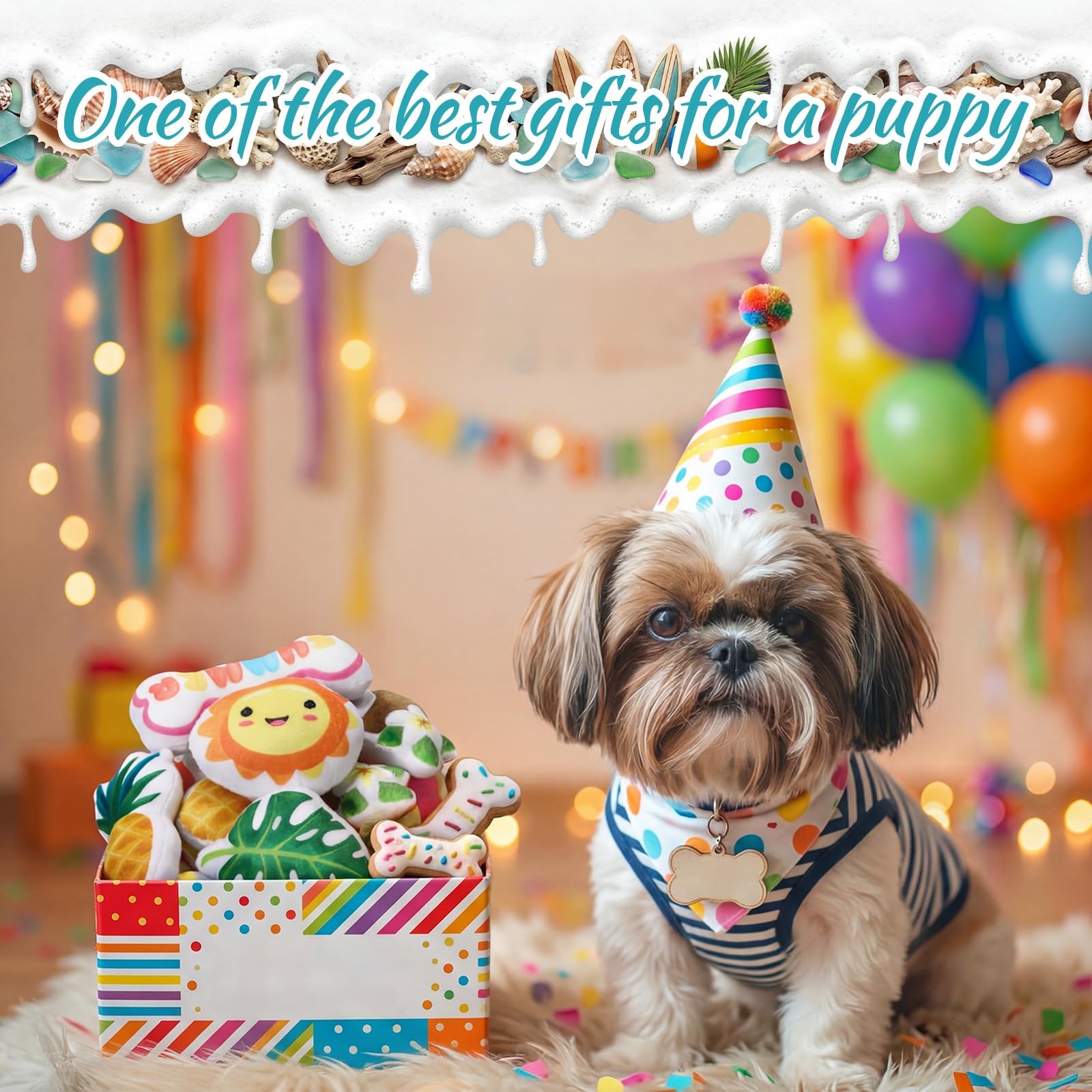 Soulchen 80 Pcs Summer Dog Toys Set Puppy Squeaky Toys Bulk Cute Stuffed Plush Dogs Chew for Small Medium Pet with Squeakers for Fun & Teething Birthday Gifts Party Party
