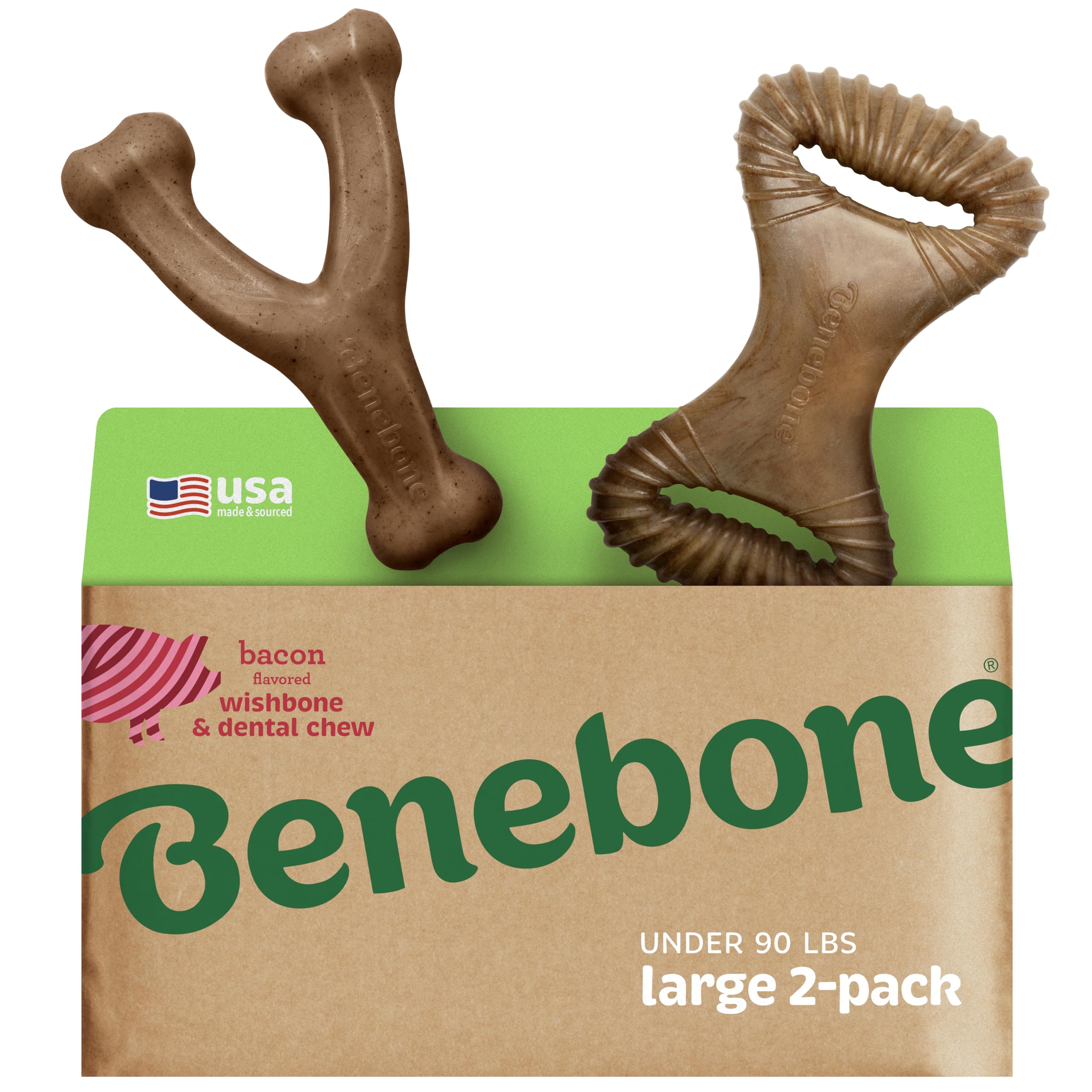 Benebone Large 4-Pack Dog Toys for Aggressive Chewers – Durable Dog Bones, Made in USA – Dog Toys for Large Dogs Under 90 lbs