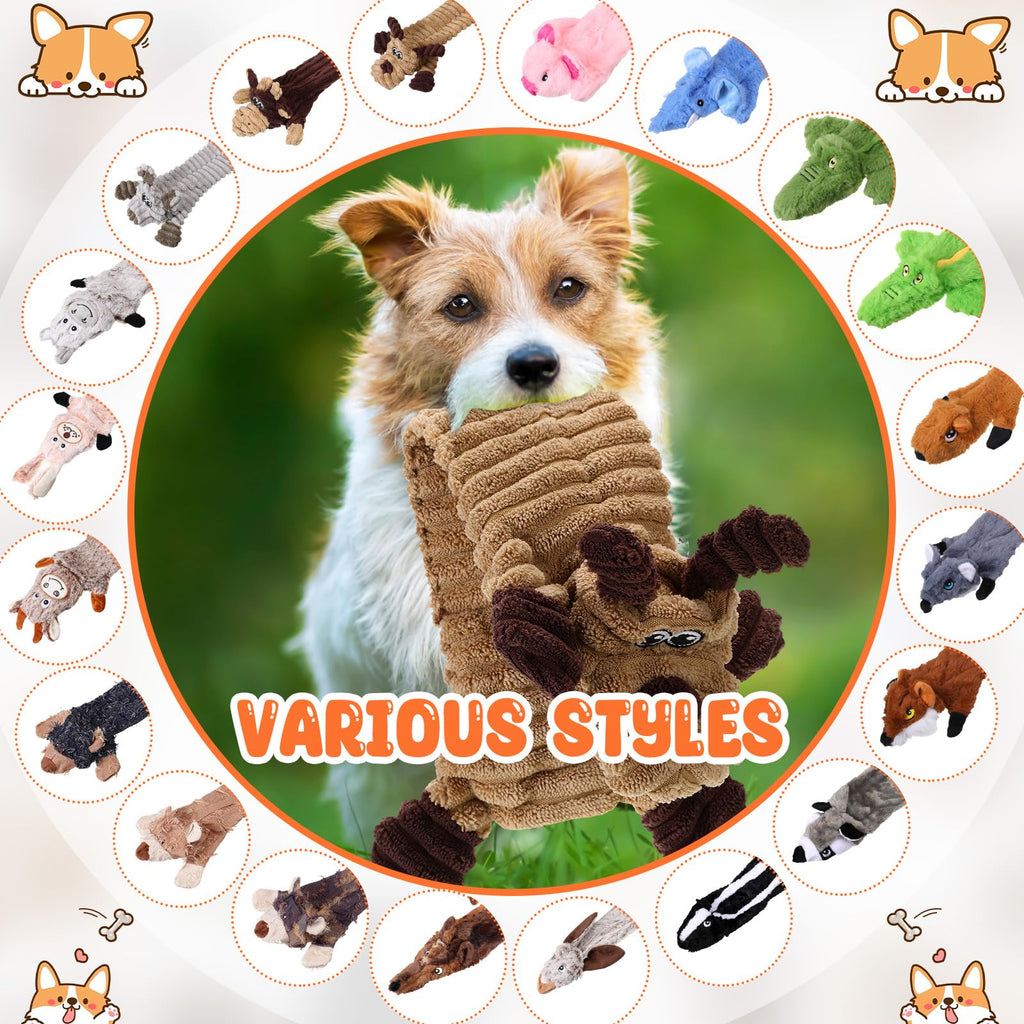 Outus 20 Pcs No Stuffing Dog Squeaky Toys Bulk for Aggressive Chewers, Crinkle Teething Chew Plush Toys for Small Medium Large Pet Gift, 20 Styles(Vivid Style)