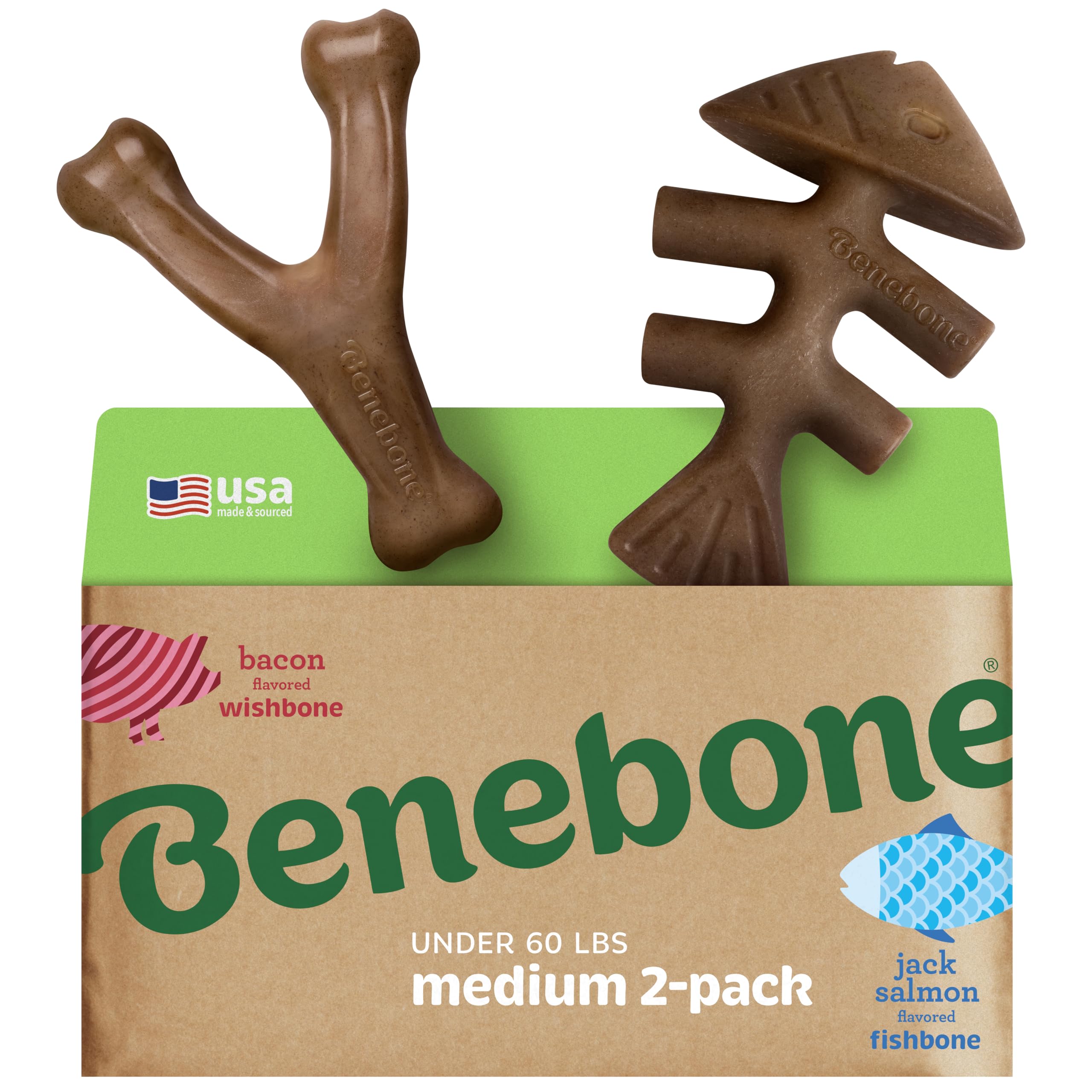 Benebone Large 4-Pack Dog Toys for Aggressive Chewers – Durable Dog Bones, Made in USA – Dog Toys for Large Dogs Under 90 lbs