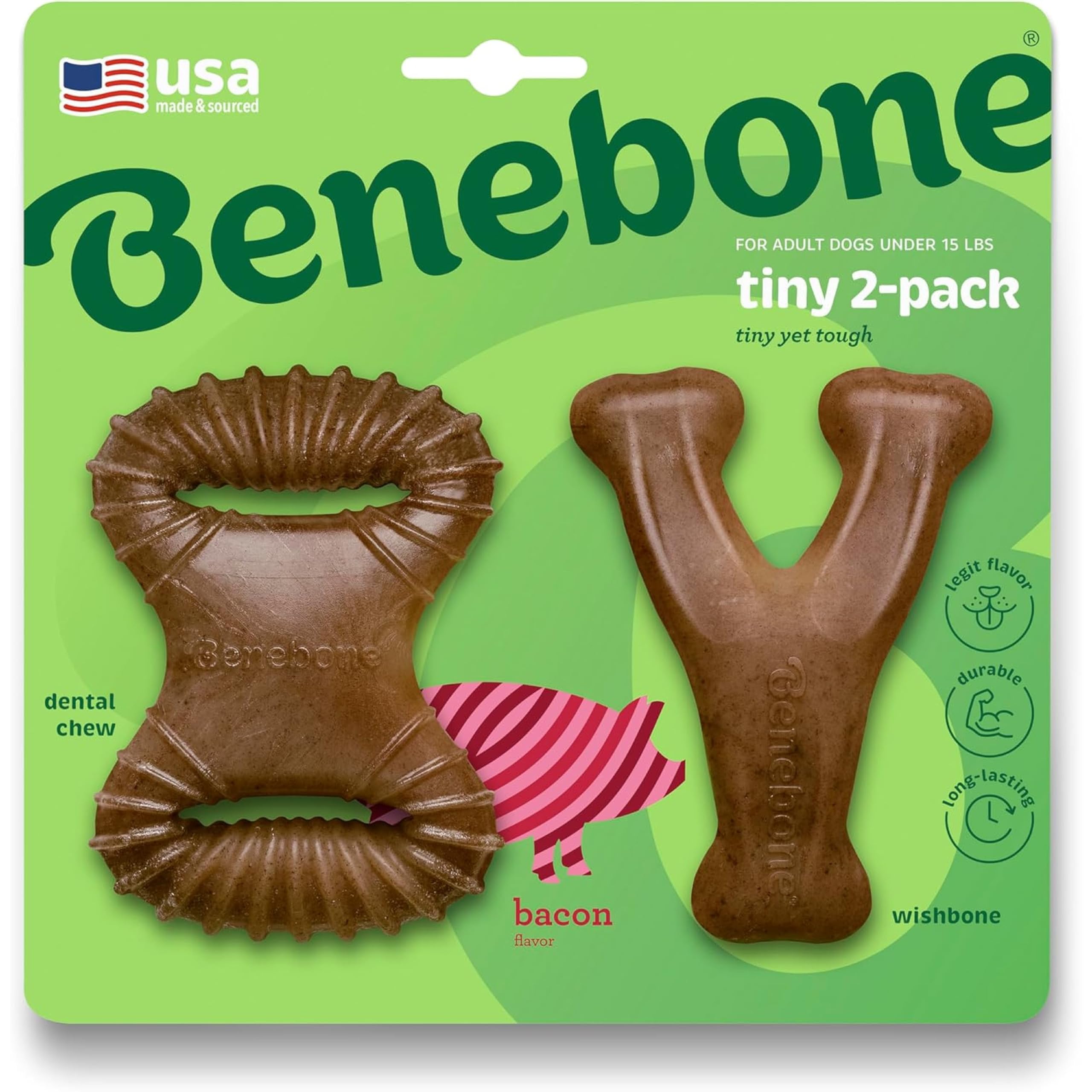 Benebone Large 4-Pack Dog Toys for Aggressive Chewers – Durable Dog Bones, Made in USA – Dog Toys for Large Dogs Under 90 lbs
