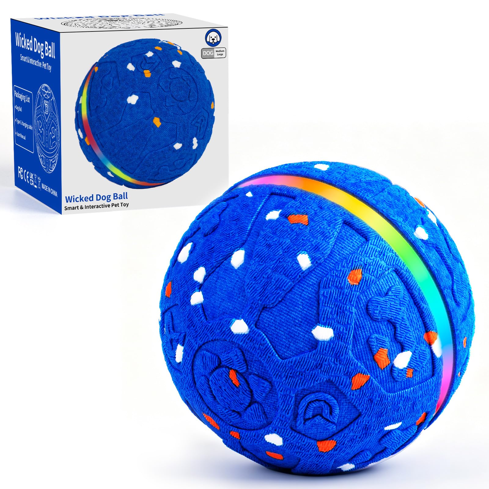 Interactive Dog Ball Toy, Durable E-TPU Material, 3 Play Modes with Colorful Lights, Automatic Moving, Bouncing and Rotating for Medium and Large Dogs Indoor & Outdoor (Blue)