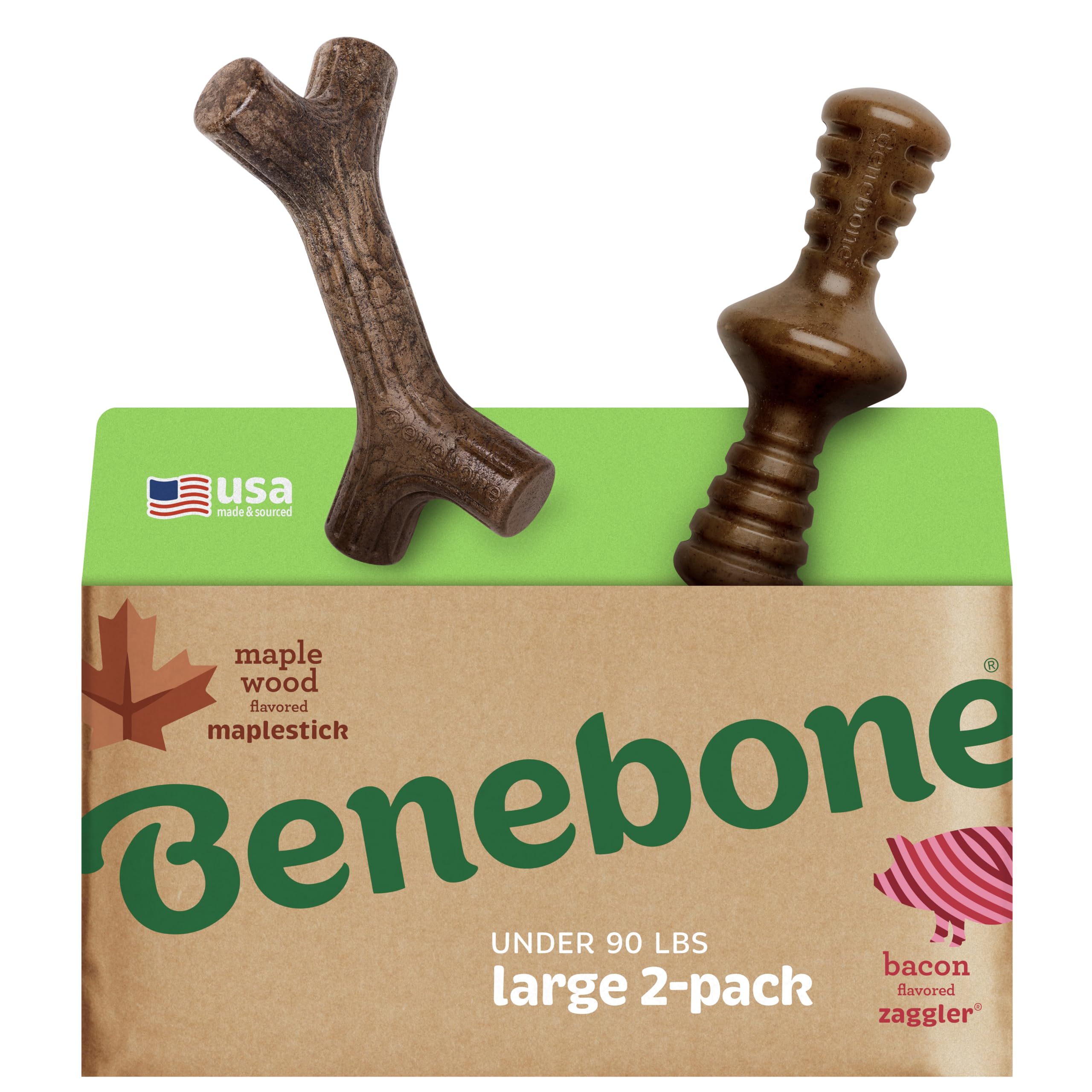 Benebone Large 4-Pack Dog Toys for Aggressive Chewers – Durable Dog Bones, Made in USA – Dog Toys for Large Dogs Under 90 lbs
