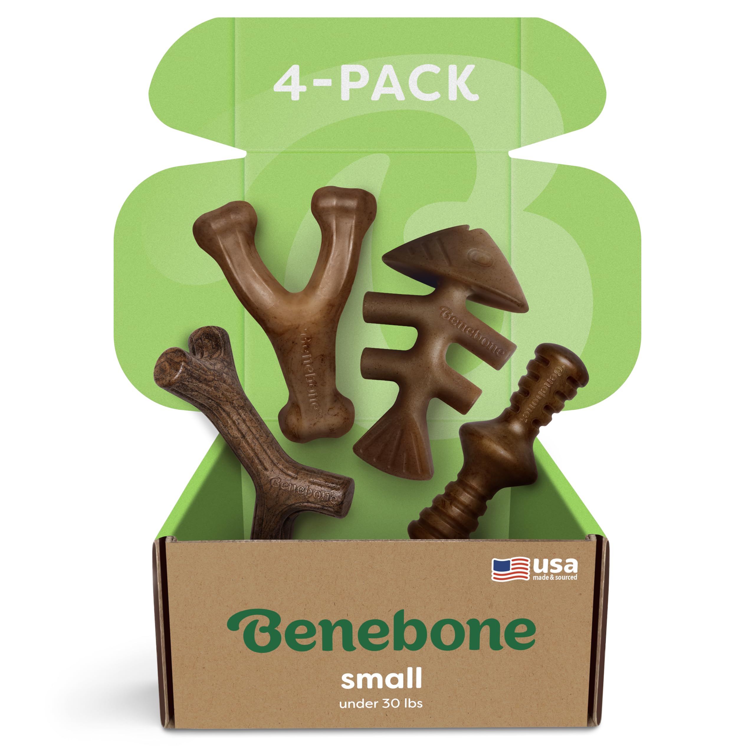 Benebone Large 4-Pack Dog Toys for Aggressive Chewers – Durable Dog Bones, Made in USA – Dog Toys for Large Dogs Under 90 lbs