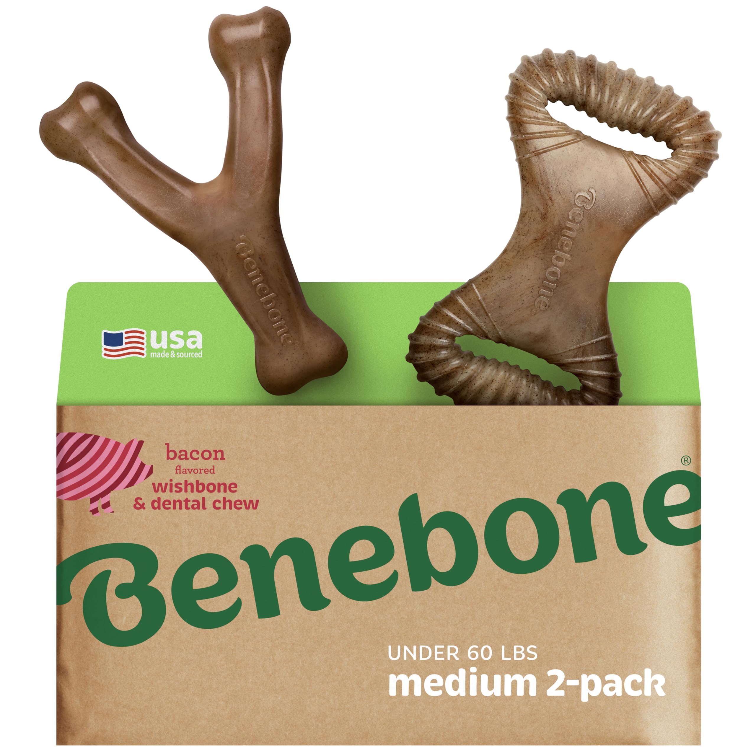 Benebone Large 4-Pack Dog Toys for Aggressive Chewers – Durable Dog Bones, Made in USA – Dog Toys for Large Dogs Under 90 lbs