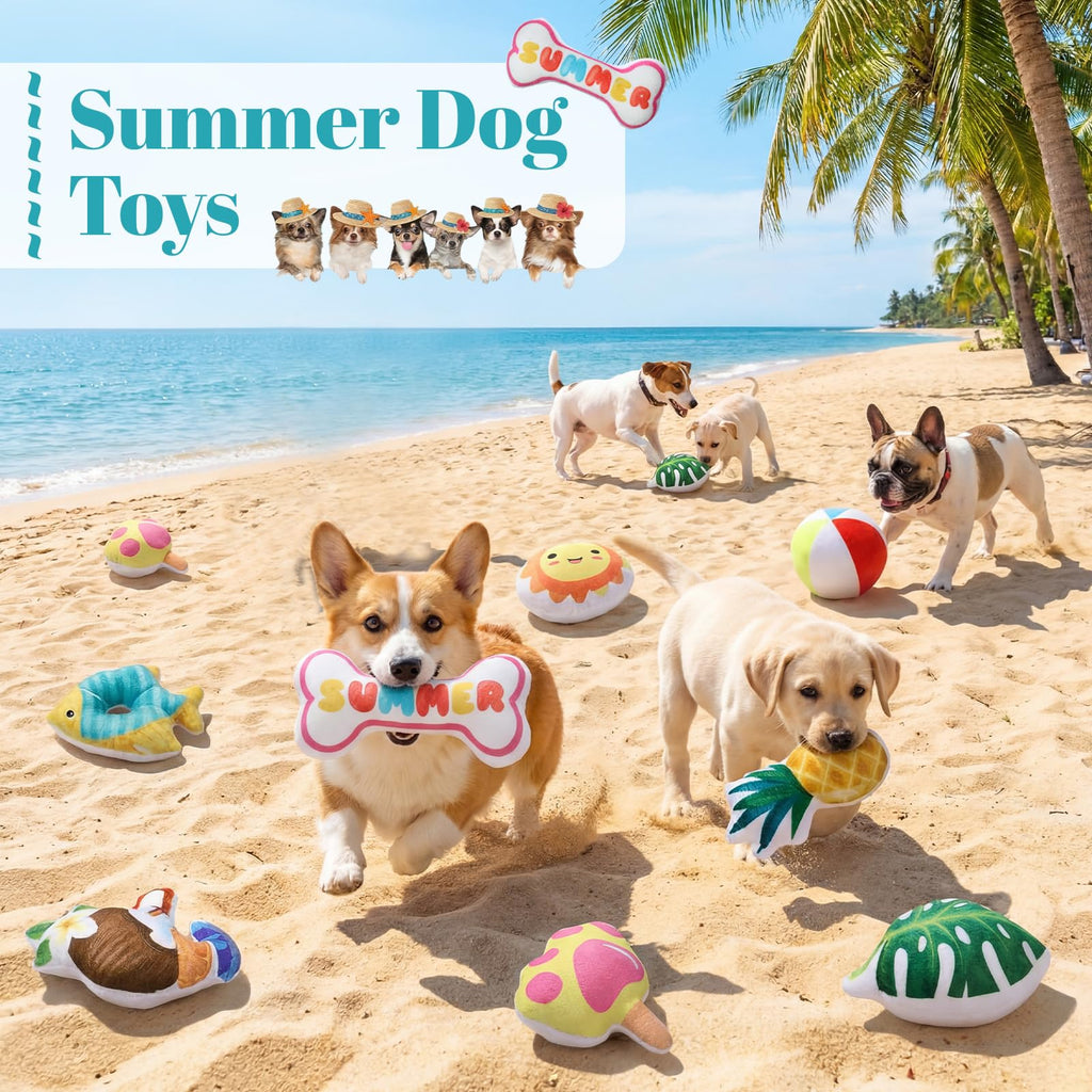 Soulchen 80 Pcs Summer Dog Toys Set Puppy Squeaky Toys Bulk Cute Stuffed Plush Dogs Chew for Small Medium Pet with Squeakers for Fun & Teething Birthday Gifts Party Party