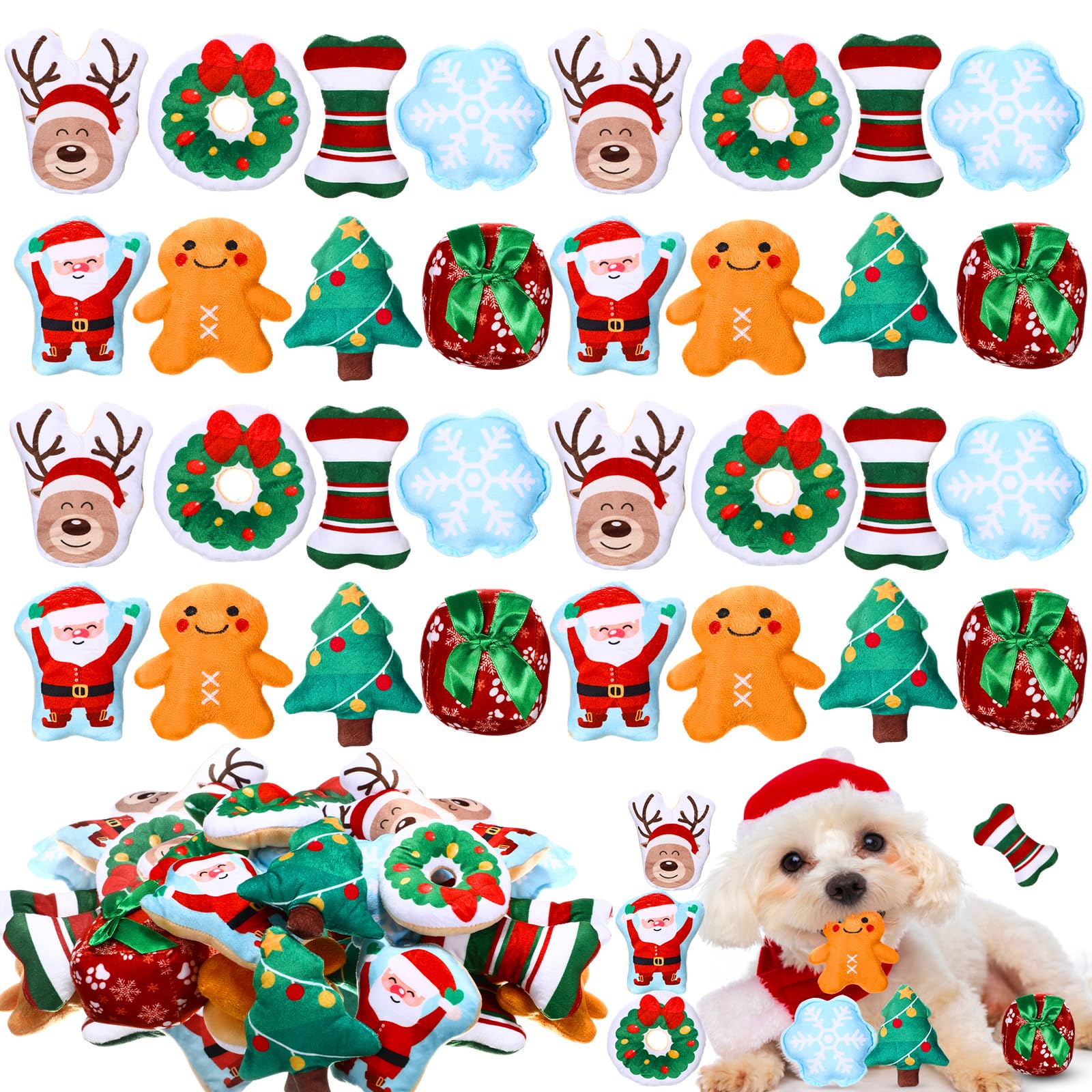 Soulchen 80 Pcs Summer Dog Toys Set Puppy Squeaky Toys Bulk Cute Stuffed Plush Dogs Chew for Small Medium Pet with Squeakers for Fun & Teething Birthday Gifts Party Party