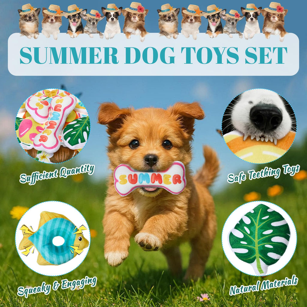 Soulchen 80 Pcs Summer Dog Toys Set Puppy Squeaky Toys Bulk Cute Stuffed Plush Dogs Chew for Small Medium Pet with Squeakers for Fun & Teething Birthday Gifts Party Party