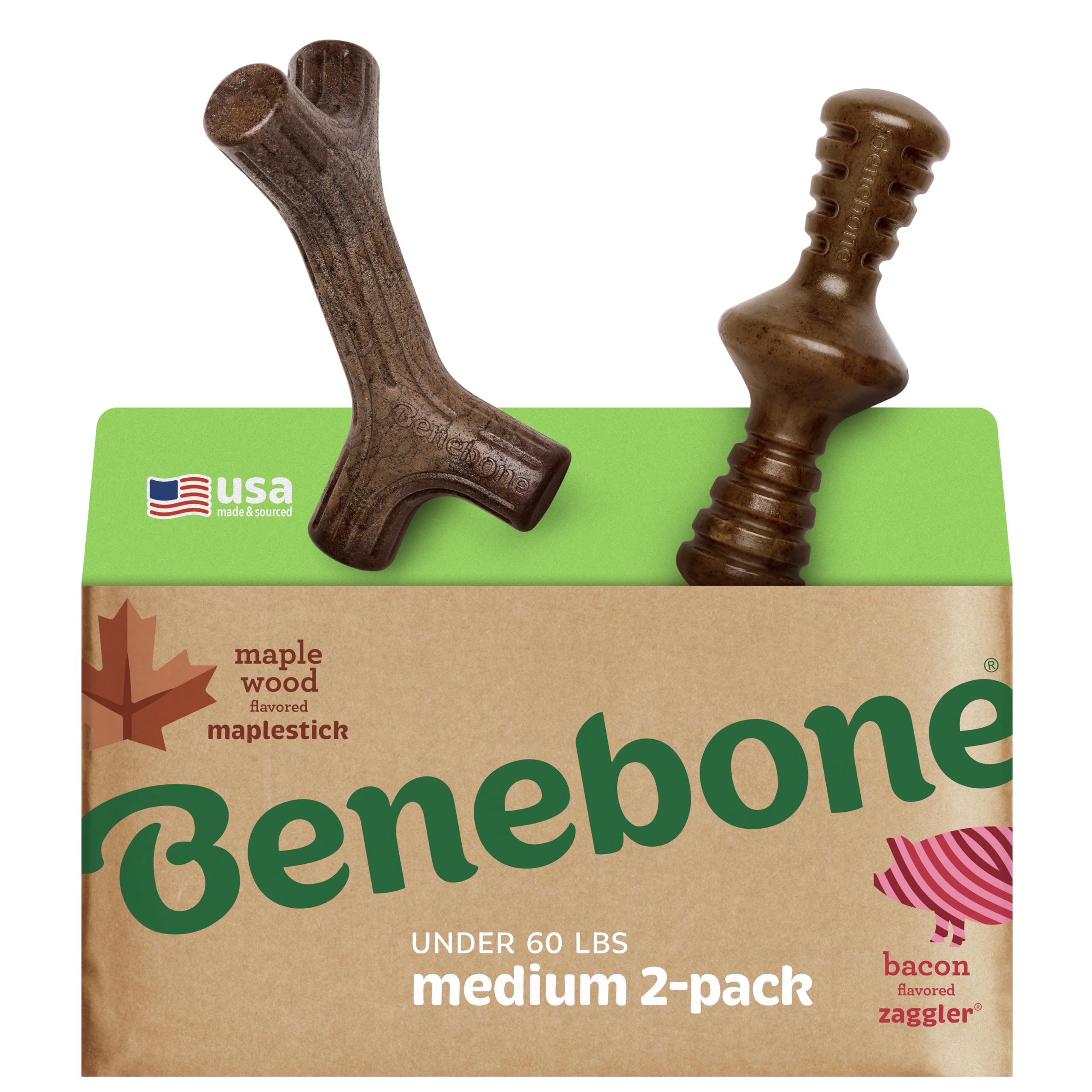 Benebone Large 4-Pack Dog Toys for Aggressive Chewers – Durable Dog Bones, Made in USA – Dog Toys for Large Dogs Under 90 lbs