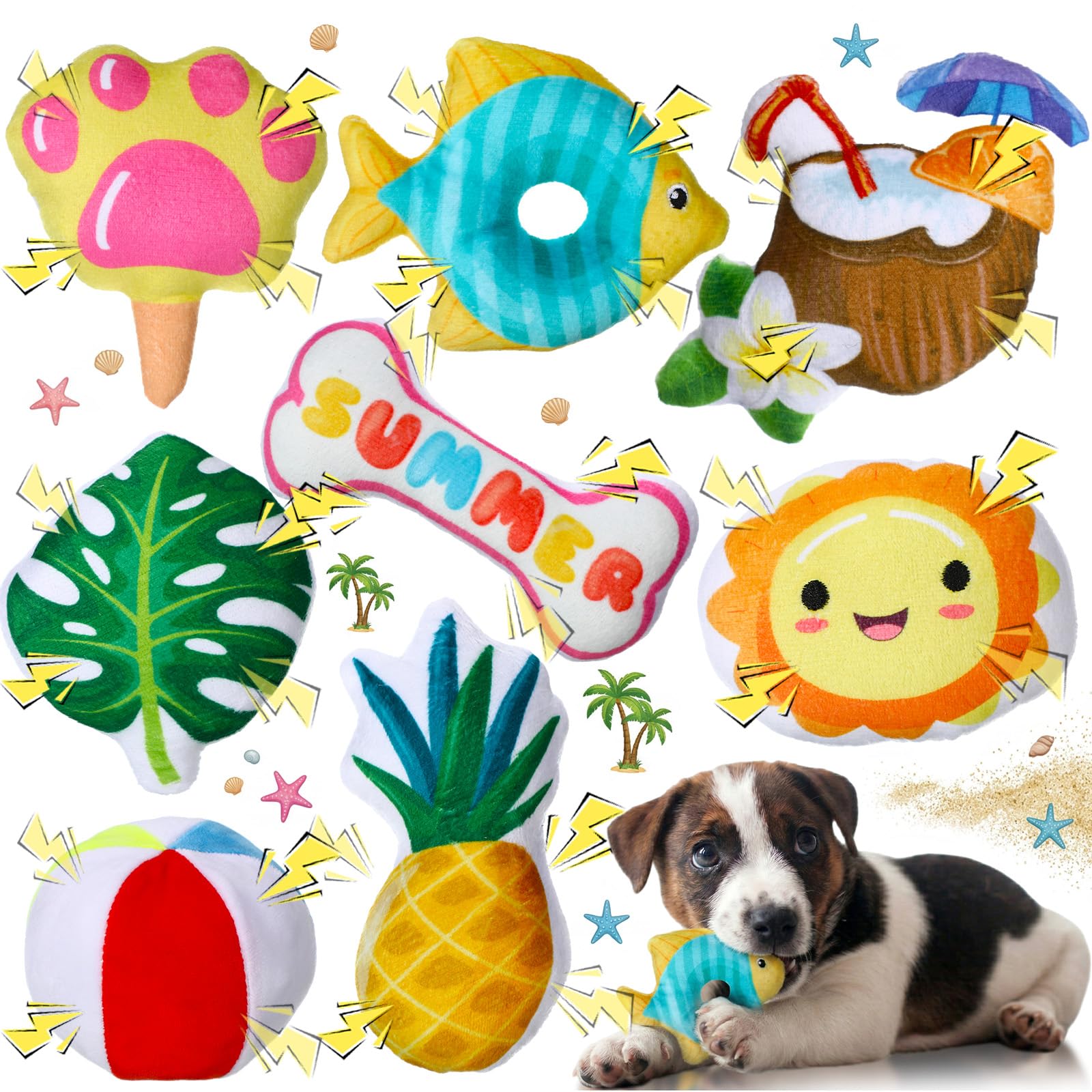 Soulchen 80 Pcs Summer Dog Toys Set Puppy Squeaky Toys Bulk Cute Stuffed Plush Dogs Chew for Small Medium Pet with Squeakers for Fun & Teething Birthday Gifts Party Party