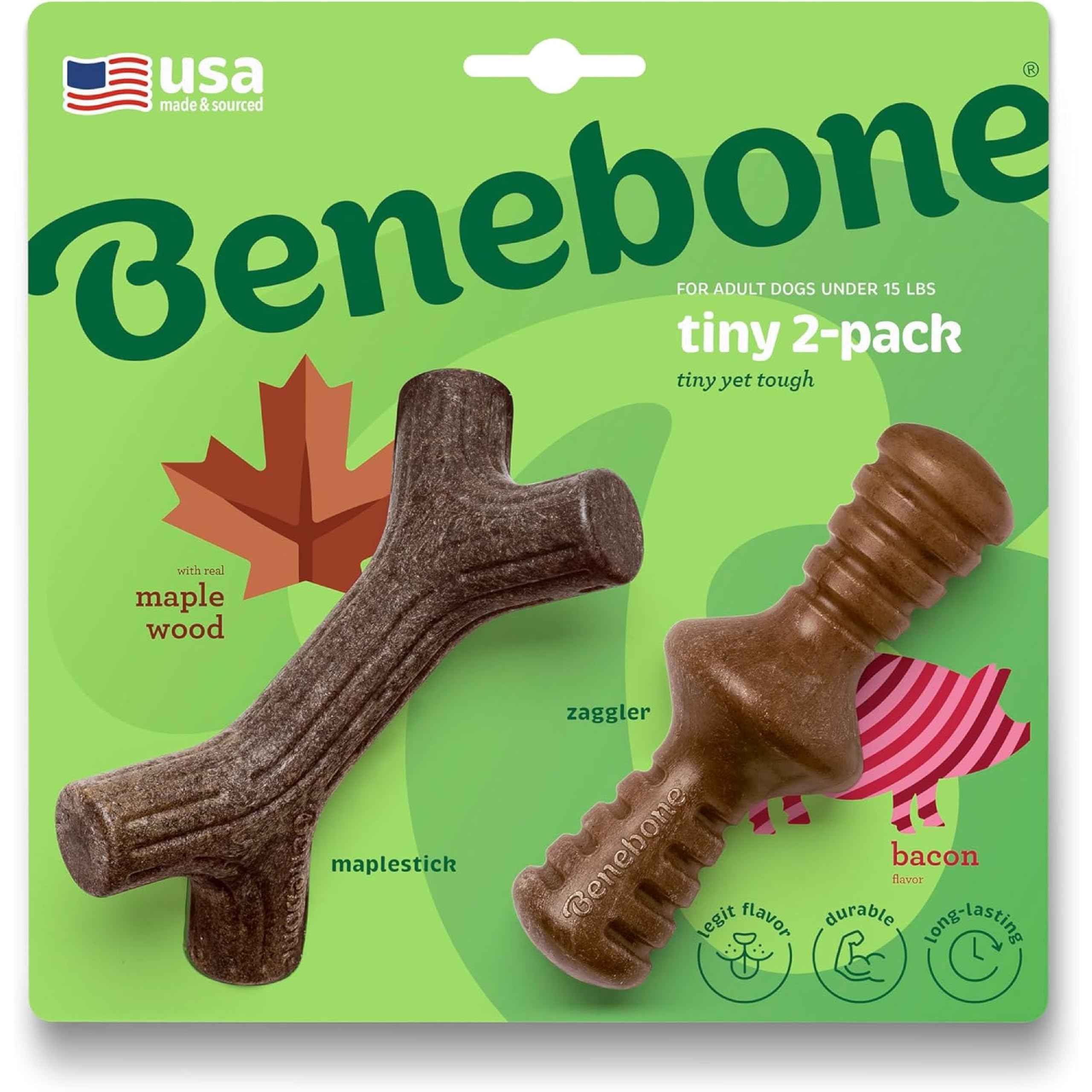 Benebone Large 4-Pack Dog Toys for Aggressive Chewers – Durable Dog Bones, Made in USA – Dog Toys for Large Dogs Under 90 lbs