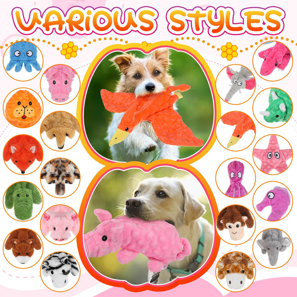 Outus 20 Pcs No Stuffing Dog Squeaky Toys Bulk for Aggressive Chewers, Crinkle Teething Chew Plush Toys for Small Medium Large Pet Gift, 20 Styles(Vivid Style)