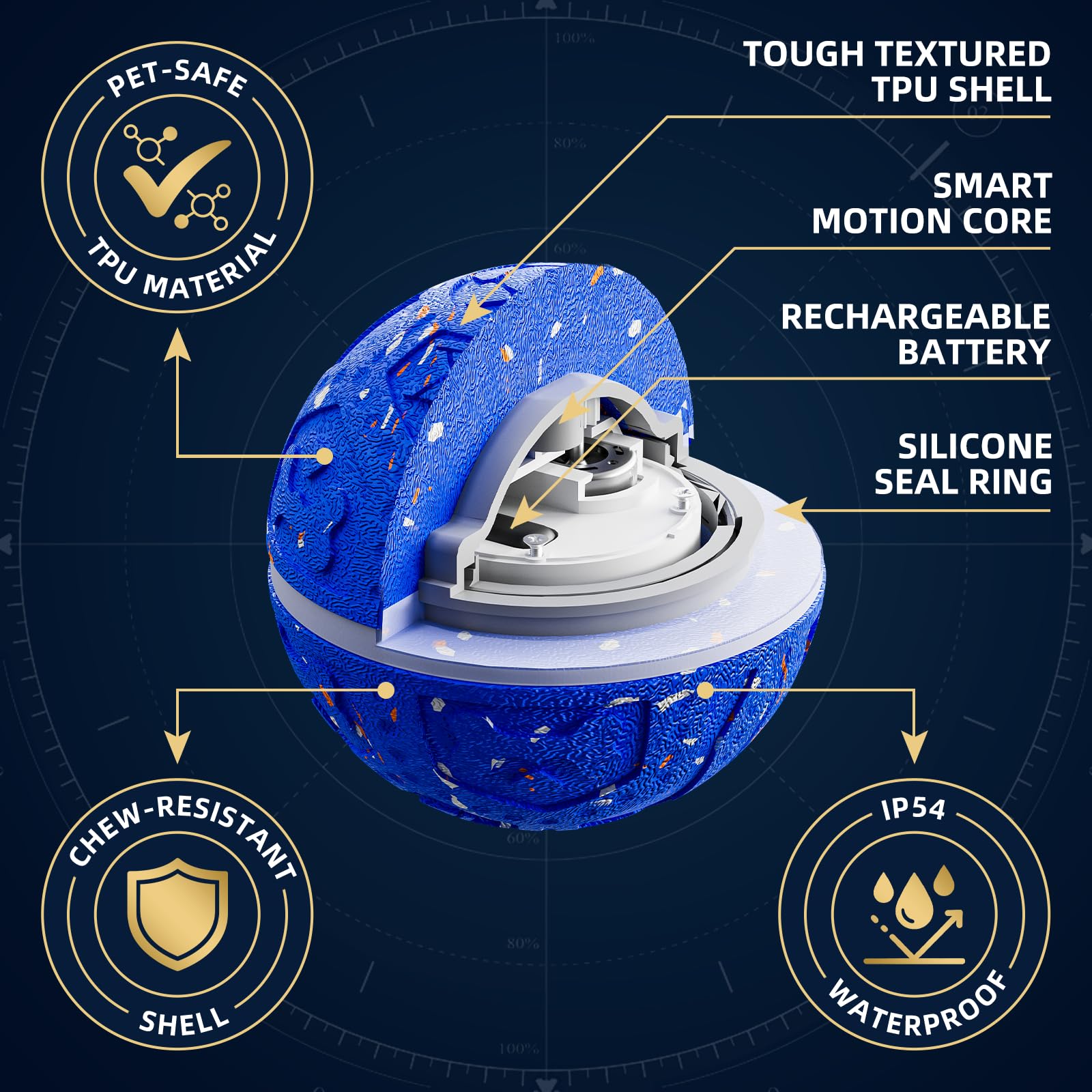 Interactive Dog Ball Toy, Durable E-TPU Material, 3 Play Modes with Colorful Lights, Automatic Moving, Bouncing and Rotating for Medium and Large Dogs Indoor & Outdoor (Blue)