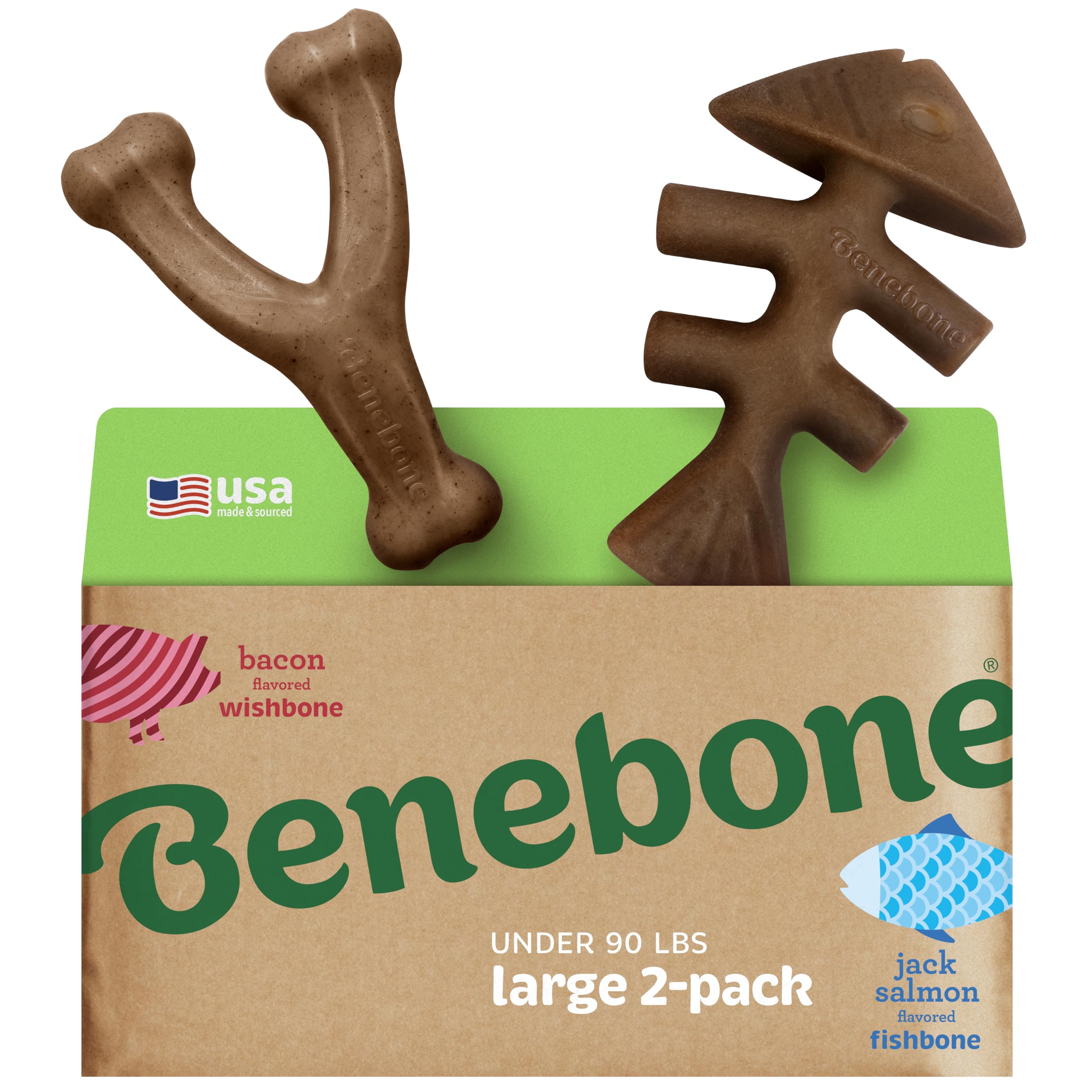 Benebone Large 4-Pack Dog Toys for Aggressive Chewers – Durable Dog Bones, Made in USA – Dog Toys for Large Dogs Under 90 lbs