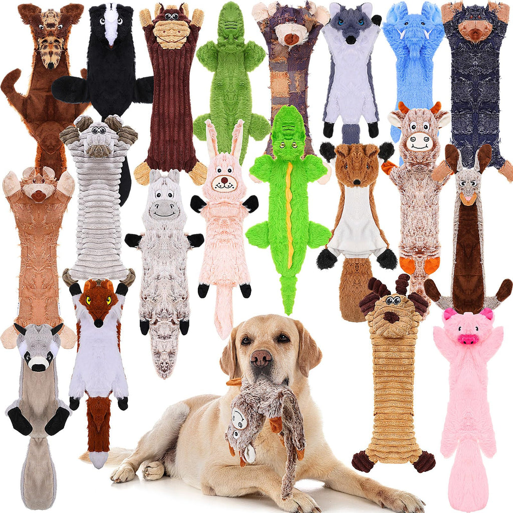 Outus 20 Pcs No Stuffing Dog Squeaky Toys Bulk for Aggressive Chewers, Crinkle Teething Chew Plush Toys for Small Medium Large Pet Gift, 20 Styles(Vivid Style)